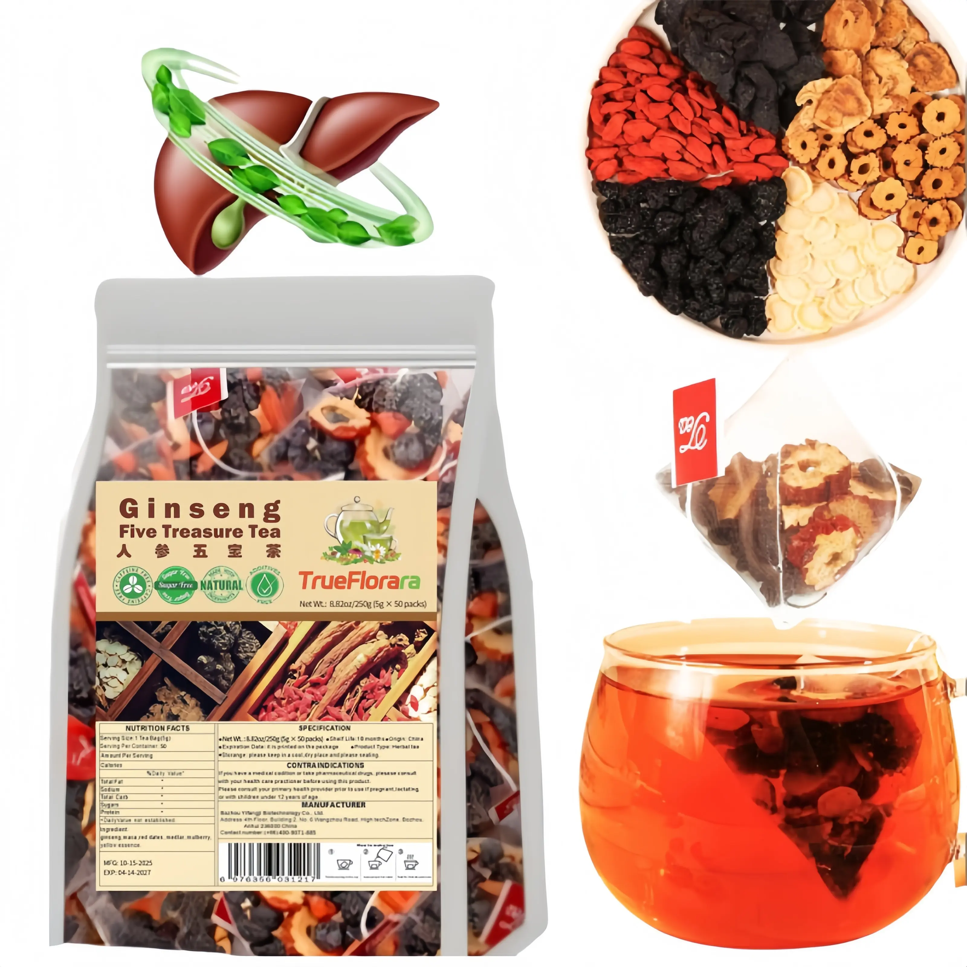 Men's Women's Kidney Tea Formula Ginseng Five Treasure Tea, Te De RiñOn Saludable Organica, Kidney Cleanse Detox Tea - Natural Organic Chinese Herbal Health Tea, Value Pack Filled with Tea Healthy
