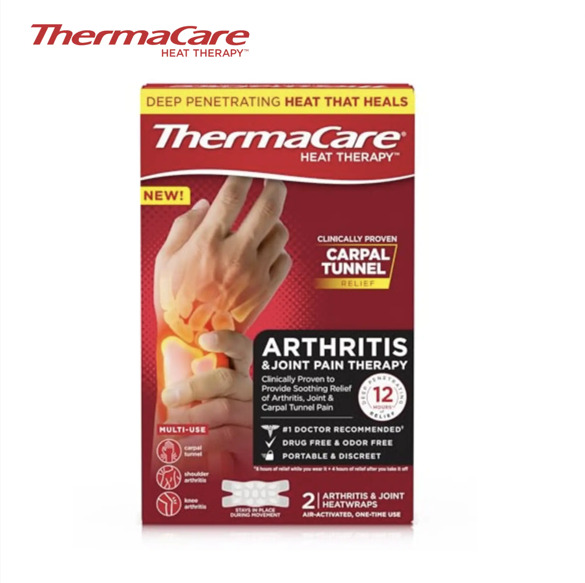 [2ct] Arthritis Heat Wraps – Hand, Wrist, & Knee Pain – Long Lasting Relief