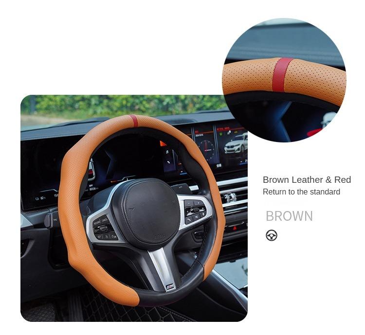 Universal Fit Car Steering Wheel Cover, Nappa Leather, Black with White Stitching, Ultra-Thin, Anti-Slip, Breathable, Quick Spin, All-Season, Auto Interior Kit