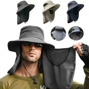 2-Pack Unisex Outdoor Sun Hats — Wide-Brimmed, UPF-Rated Bucket Hats with Neck Flap and Detachable Face Mask; Featuring Quick-Drying, Breathable Mesh Design and Adjustable Sizing—Ideal for Hiking, Camping, and Summer Travel.
