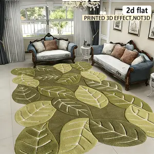 2D flat, green leaf decorative pattern living room carpet irregular high-end bedroom headboard sofa coffee table dressing table stool pad, Boho Area Rugs, Botanical Area Rugs