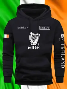 Men's Irish Style Graphic Print Hoodie, Dublin & Ireland Print Thick Sweatshirt, St Patrick's Day Pullover, Casual Outdoor Wear, Winter Clothing, Casual Sports Hoodie, Casual Hooded Sweatshirt