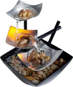 Tabletop water fountain with soothing sounds, automatic pump, and river rocks for indoor zen decor Ornaments