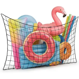 Pool Float Net Storage Extra Large Hanging Pool Toy Holder with Hook and Ties for Inflatable Rafts and Water Toys, Easy-to-Install Poolside Fence Organizer