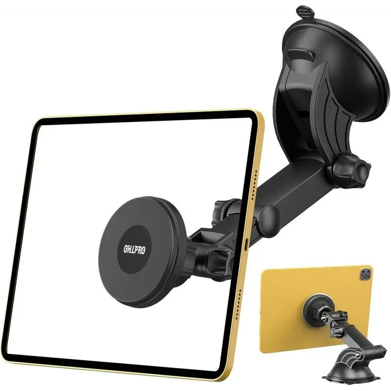 OHLPRO Strong Magnetic Car Tablet Holder with 360° Rotation, Telescopic Arm, Washable Suction Cup, Anti-Shake Grip, Bed Silicone Pad – Safe for Driving, Adjustable View for Dashboard/Windshield, Fits 5-13" Devices (Tablets, Smartphones)