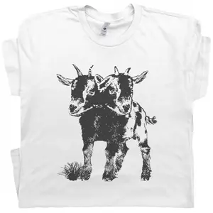 Two Headed Goat Shirt - Cute Goat Graphic T-Shirt Casual