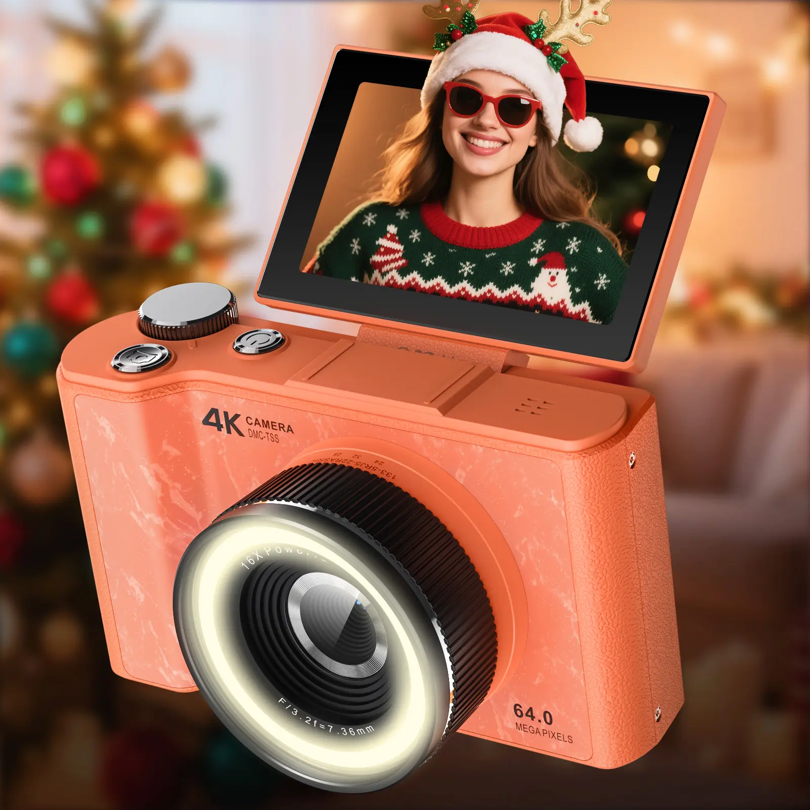 W&O CCD Camera 4K Digital Camera for Photography Auto-Focus 64MP Vlogging with 2.4 inch 180° Flip Screen 18X Digital Zoom 32GB Micro SD Card Perfect Gifts for Christmas Holiday