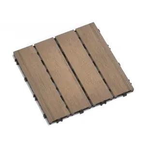 Patio Floor Tiles Pack of 11  WPC Wood-Plastic Composite Patio Deck Tiles DIY Interlocking Decking Tiles, Quick Deck Floor Tile, Court Tile, Water Resistant Indoor Outdoor -11.8" Oak