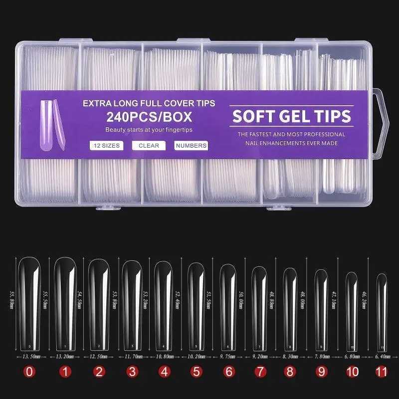 240PCS XXXL False Nails Super Long Water Pipe Nails Press on Nail Full Cover Matte Gel Tips Nail Art American Capsule Fake Tips