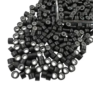 500 count  Link Rings Beads for Hair Extensions 5mm  Lined Beads Microlinks Hair Extensions Tool (Black, 5.0mm)