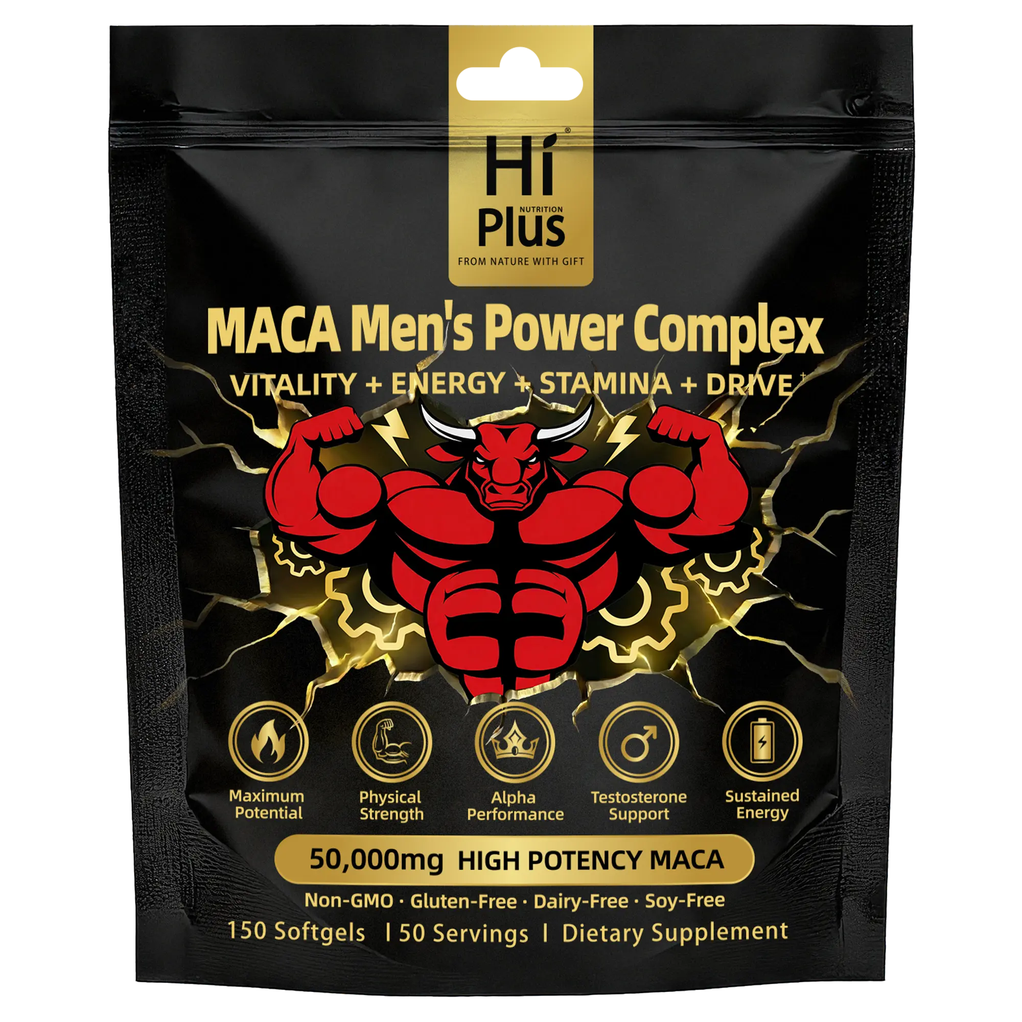 HiPlus Men's Testosterone Boosters Power Complex Support  with Shilajit,Maca,Ashwagandha & Ginseng |   Energy, Stamina & Focus - Supports Testosterone 150/300 Softgels Summervibes