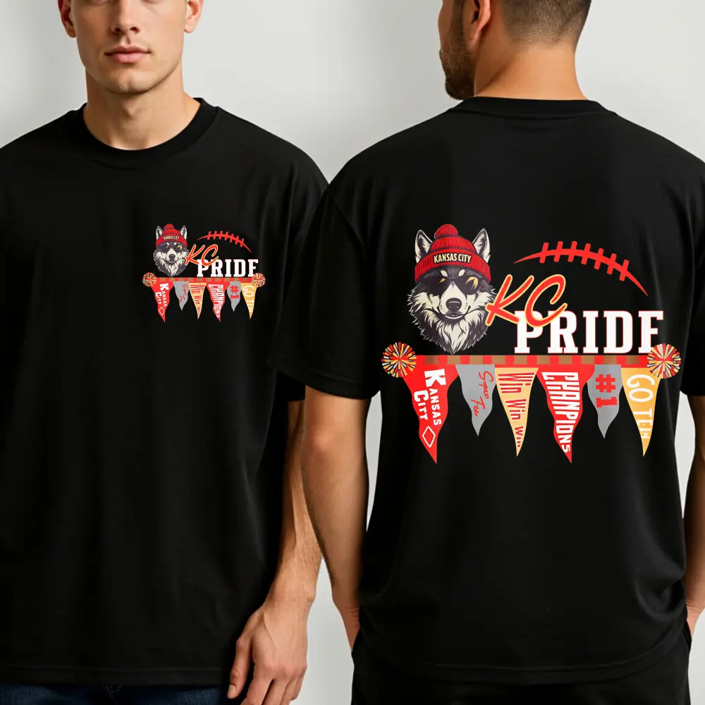 Double-sided Printing KC Football Pennant Banner Wear, Chiefs Football Decor, Game Day Shirt, Football T-shirt