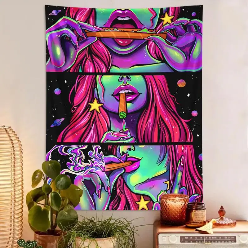 Women's Cartoon Anime Pattern Tapestry - 1 Count Space Star Universe Multicolor Aesthetic Boho Chic Tapestry, Room Decor for Bedroom, Living Room, Home Supplies, Boho Chic Tapestries
