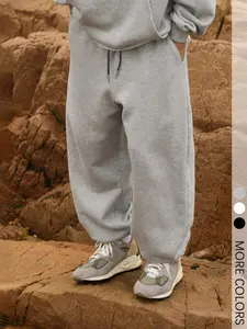 Men's Solid Color Drawstring Elastic Waist Jogger Sweatpants Baggy Long Sweat Pant Plain Light Grey Hiking Casual Boyfriend Gift, Back To School