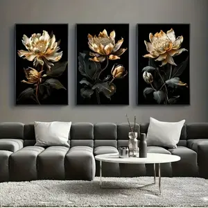 Modern Abstract Floral Wall Art Canvas Set, 3pcs Wooden Frame Home Decor, Contemporary Aesthetic Flower Posters, Modern Abstract Design