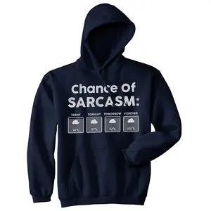 Chance Of Sarcasm Unisex Hoodie Funny Weather Report Humor Hooded Sweatshirt Unisex Vintage Fashion Hoodies Funny Sarcastic Pullover Novelty Sweatshirt Navy -