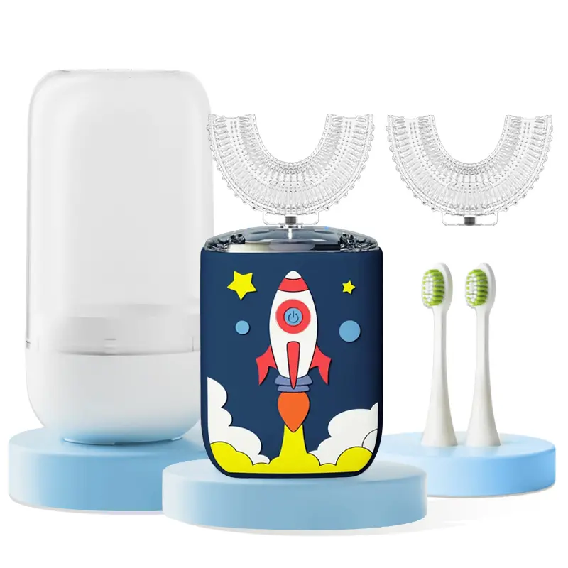 Kids' U-Shaped Electric Toothbrush for Ultrasonic Cleansing, Rechargeable IPX7 Waterproof Oral Hygiene Tool with 6 Modes, 4 Heads & Smart Timer for Ages 2-7, Daily