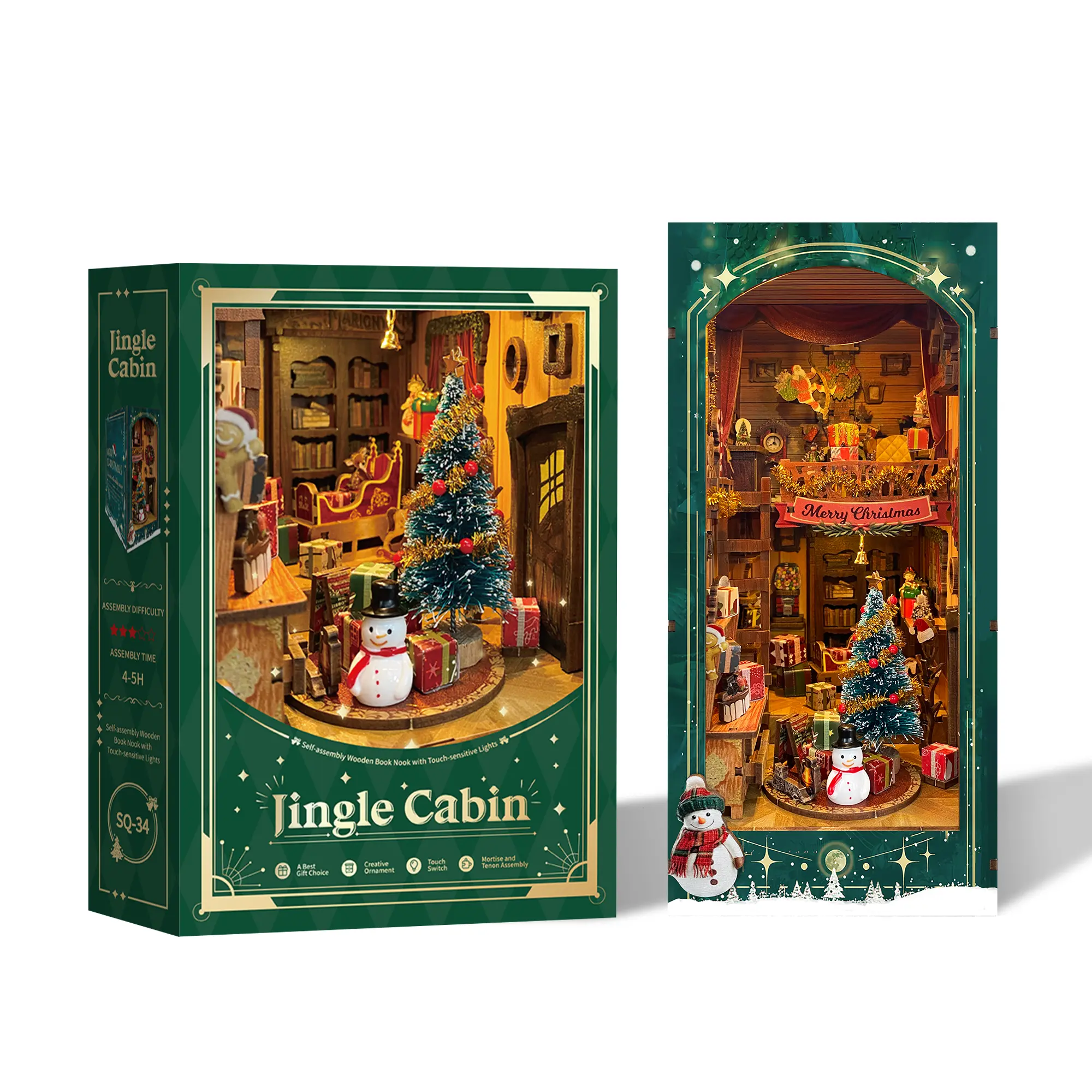 Black Friday Christmas Gift Book Nook 3D Miniature World Mini Christmas tree DIY Wooden Handmade Model Cabin with Playhouse for Holiday Enthusiasts Handmade Fantasy Style Birthday Gift Booknook Solid Wooden Kit for Adults Teens with Touch Switch