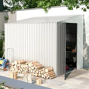 【2 Packages Shipping】6'x8' Lean-To Metal Storage Shed - Wall-Mounted Outdoor Garden Shed for Backyard & Patio (48 Sq.Ft)