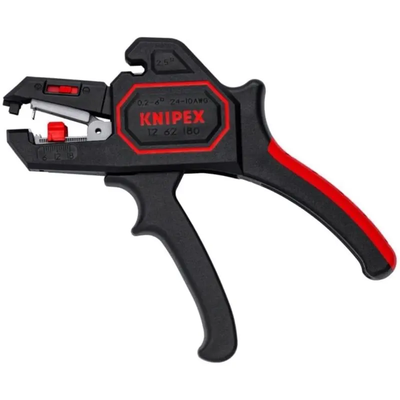 Knipex 3025268 7.25in Compact Professional Wire Stripper-Cutter, 0.51 lbs Cable Stripping Tool with Clean Precise Cutting, Comfortable Handling for DIY Use (Black-Red)