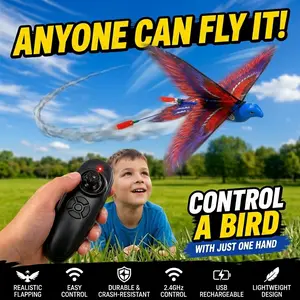EFFUN Pro Edition Bionic RC Flying Bird Toy - 2.4GHz Remote Control Airplane, 6-Axis Gyro Stability, Bionic Design, Precision Wing Movement, Anti-Collision Material, USB Fast Charging, Blue & Red, Ages 8+, Toys