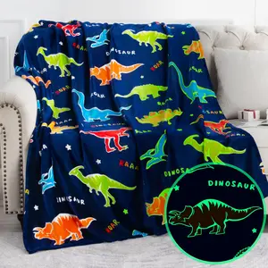 Glow in The Dark Blanket Gifts for Girls, Dinosaur Print Blanket, Soft Blanket, Comfy Blankets 3 4 5 6 7 8 9 10 Year Old Girl Gifts, Toddler Girls Toys Age 6-8, Boys Gifts for Girl for Birthday Gifts Presents, 50"x60"