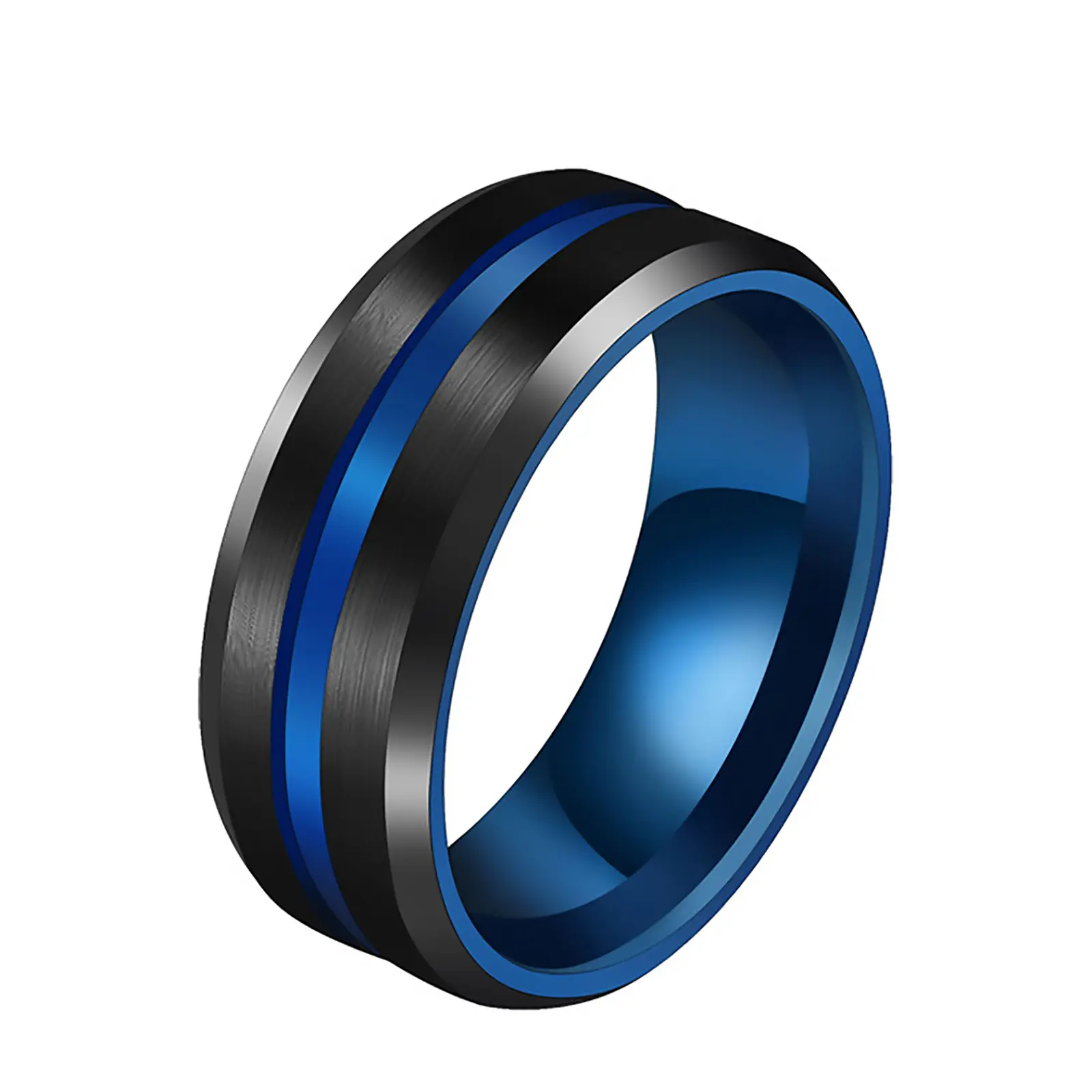 OIDEA Men's 8MM Anti-Rust Stainless Steel Blue Grooved Promise Ring, Steel Ring Couples Engagement Unit Set, Anti-Rust Steel Rings, Steel Rings