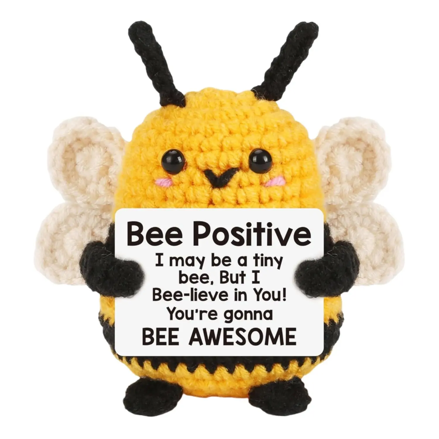 Cute Crochet Bee Positive Card, Handmade Knitted Bee with Positive Card, Inspirational Gifts, Amigurumi Gift for Family Friend Coworkers, Desk Decorations, Crochet Figure, Animal Merch, Crochet Animals