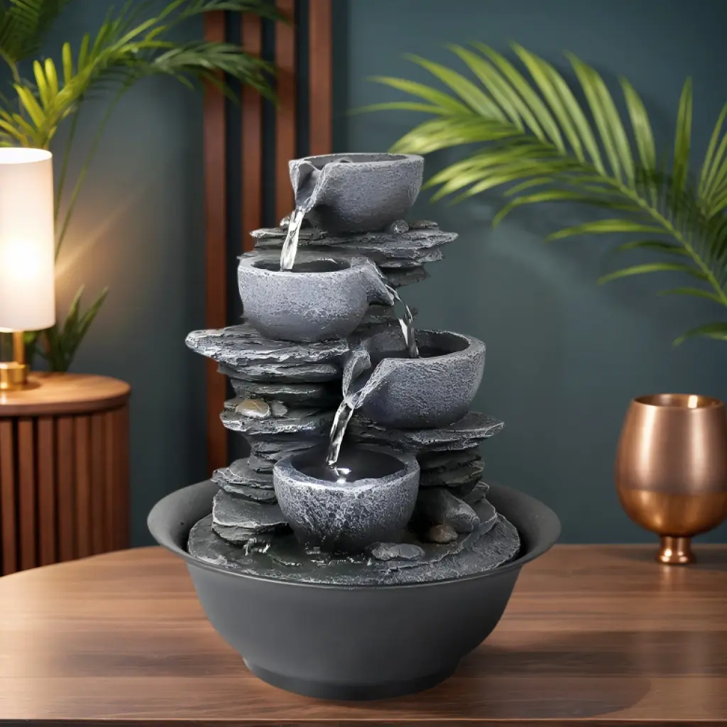 Indoor Water Fountain - Tumbled Natural Rock Tabletop Waterfountains with 11.8in Height, LED Lights, Easy Setup, Low-Maintenance Design, Soothing Sounds, Stone-Like Finish for Any Room Home Decor