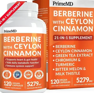 21-in-1 Berberine Supplement with Ceylon Cinnamon with Chromium, Bitter Melon and Green Tea Extract and Black Pepper Extract 5X for Energy & Metabolism Support with 5279 mg (120 ct, Pack of 1)