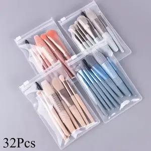 4-Pack Mixed-Color 32pcs Makeup Brush Set - Essential Beauty Tools Including Concealer, Blush, Powder, Eyeshadow, Highlighter & Foundation Brushes