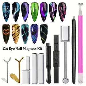 11pcs manicure cat eye shape nail magnet set, Diy Nail Art, Manicure Kit, nail polish/ gel cat eye design magnet supplies, 3D Magnetic Nail Art Tool for Cat Eye Gel Polish create cat eye French shape, salon essential nail supplies