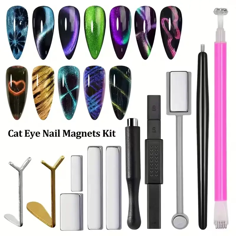 11pcs manicure cat eye shape nail magnet set, Diy Nail Art, Nails supplies, nail polish/ gel cat eye design magnet supplies, 3D Magnetic Nail Art Tool for Cat Eye Gel Polish, salon essential nail supplies
