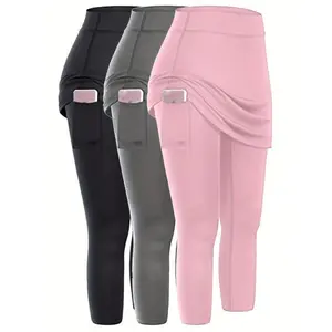 3pcs Skirted Legging Women, Stretch Yoga Running With Skirts, Women's Activewear Can be used with raincoatGift