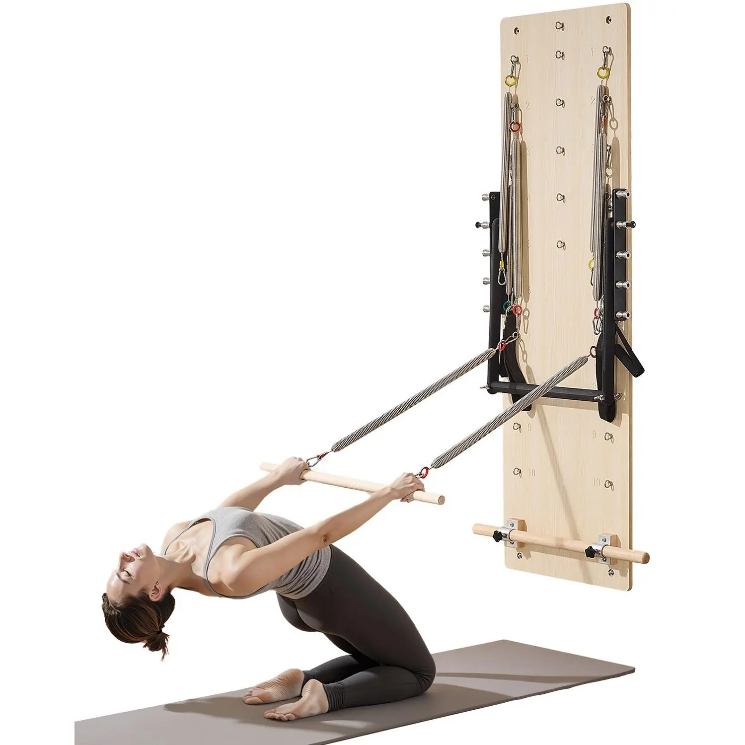 VEVOR Wall Mounted Pilates Reformer Machine, Maple Wood Pilates Springboard, Exercise Equipment with Resistance Springs, Yoga Fitness Trainer, Suitable for Flexibility Balance, Home Gym Studio Workout