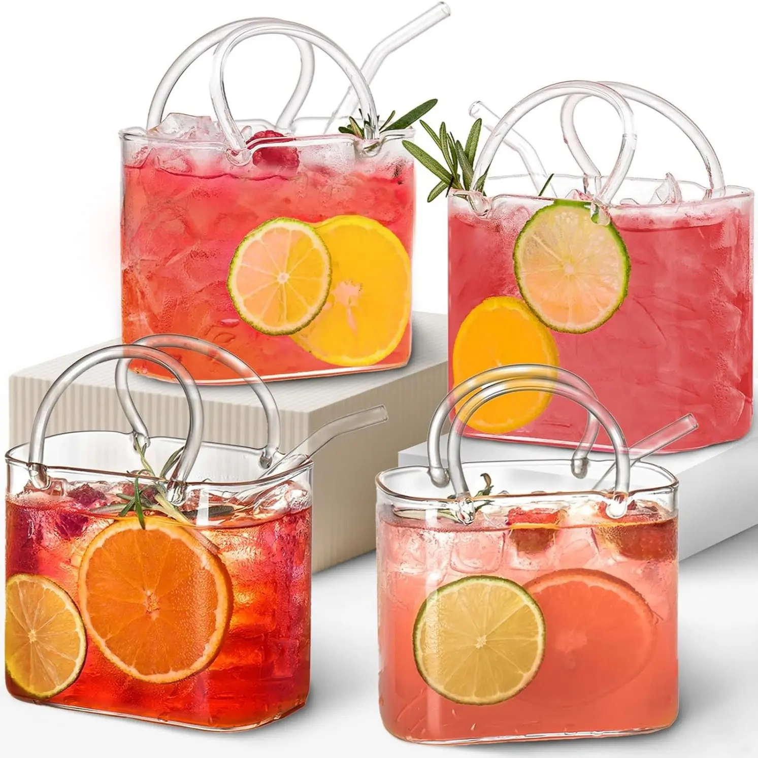 Handbag Glass Cup with Straw, 26oz Unique Elegance Wine Glass Tumblers, Party Gift for Women, Fish Tank Vase, Creative Drinking Cup Drinkware, Birthday Gift, Glass Beverage Cups, Glass Drinking Glasses