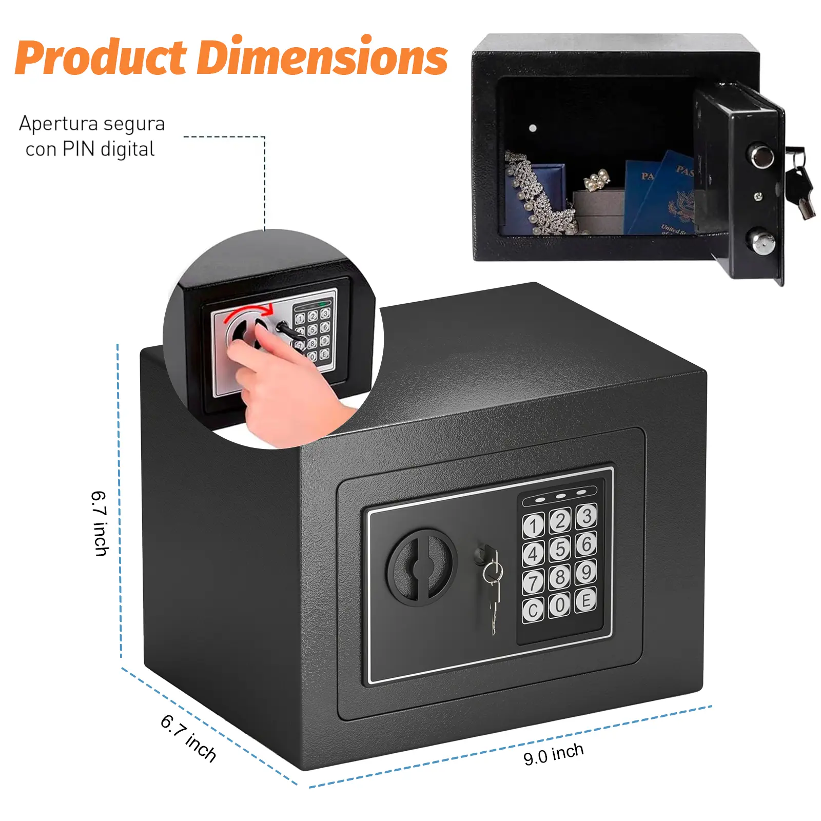 Wall-Mount Digital Safe with Wrong Code Alarm System - Thick Cabinet Compact Small Portable Safe Storage Box for Home & Office to Secure Money, Jewelry, Important Documents