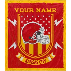 Kansas City Blanket Custom Football Team Color Fleece Blanket Gifts for Men Women Fans Personalized Name Number Blanket for Sofa Bed Couch Living Room Chair