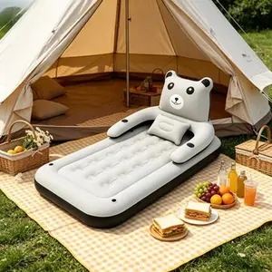 Inflatable Air Couch with Built-in Headboard, Comfort Pillows, and Cup Holders – Cozy Photo Prop Foldable Blow-Up Air Mattress for Indoor and Outdoor Use, Rest Bed for Camping, Backyard, Dorm Life, Birthday Gift - Inflatable Furniture (Cute Cartoon Theme)