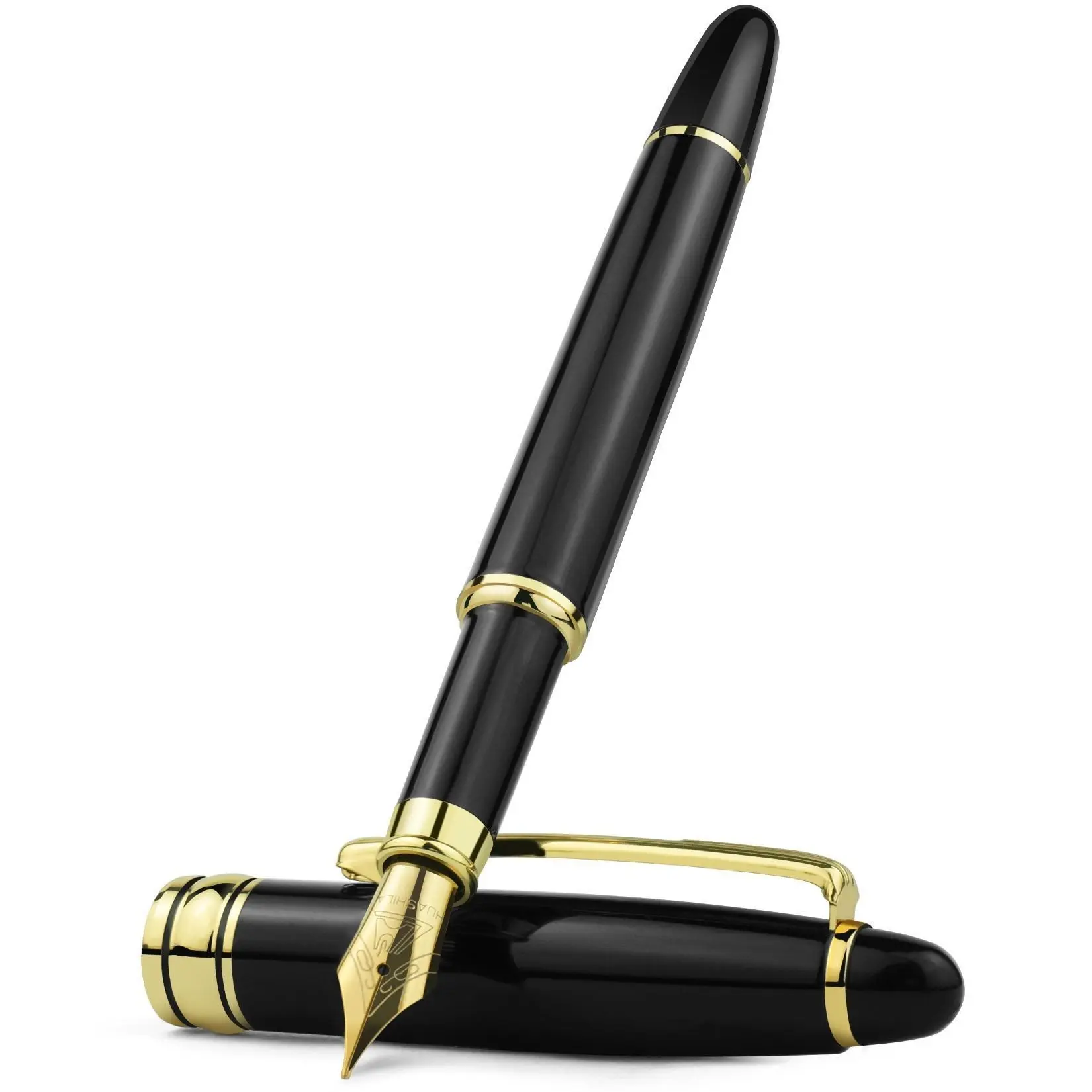 Black metal fountain pen 0.5mm medium-fine nib, business signature calligraphy pen non-slip metal grip, office meeting pen student exam quick-drying writing tool, replaceable ink cartridge, Reusable pen, Student Pen
