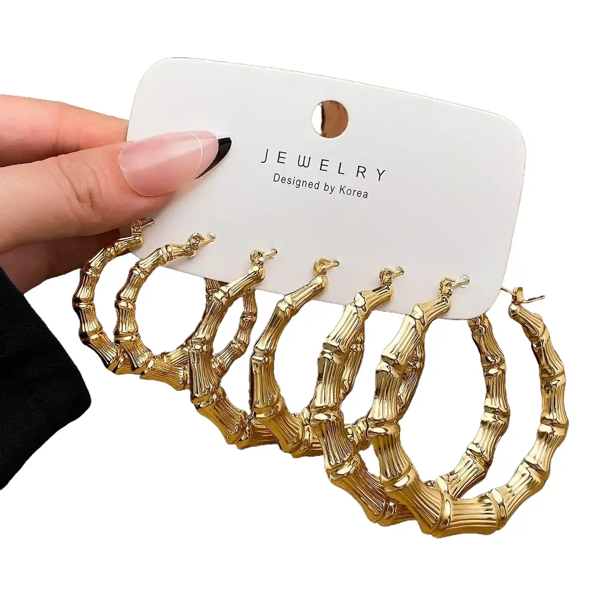 Women's Gold Bamboo Hoop Earrings - Fashionable, Chunky Textured, Lightweight Waterproof Statement Earrings, Ideal for Daily Wear & Summer Beach Party, Fashionable Hoop Earrings