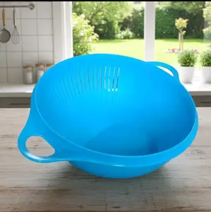 Blue Draining Bowl 3.75 L Capacity Large Kitchen Strainer for Vegetables and Fruits
