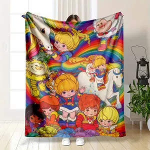 Rainbow Brite Flannel Fleece Throw Blanket 80s Retro Cartoon Starlite Color Kids Magical Horse HD Print Ultra Soft Non Shedding Warm Cozy Sofa Decor Nostalgia Gift