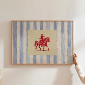 Vintage Striped Rodeo Print Western Bedroom Print Cowboy Wall Art Rustic Mid Century Modern Decor Retro Horse Print