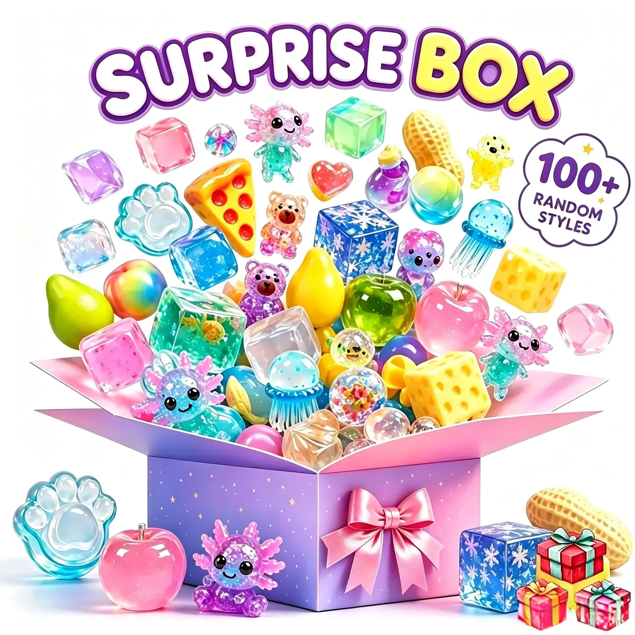 100+ Random Styles Squishy Surprise Blind Box, 2026 Kawaii Stress Relief Squeeze Fidget Toys, Assorted Novelty Sensory Desk Gift