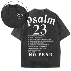 Men's Vintage Acid Washed Christian Faith Shirt, Jesus Is King Religious Psalm 23 Graphic Oversized Casual Tee