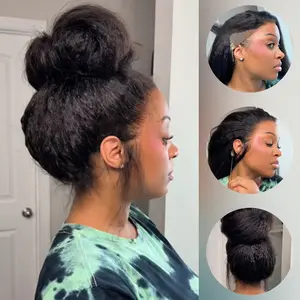 ISEE HAIR Wear Go 360 Pre-Cut Lace Frontal Kinky Straight Glueless Human Hair Wig Pre-Bleached Knots & Pre-Plucked Natural Hairline & With Invisi Draw-strings Full Frontal Combs#greenish#TikTokShopSpringGlowUp