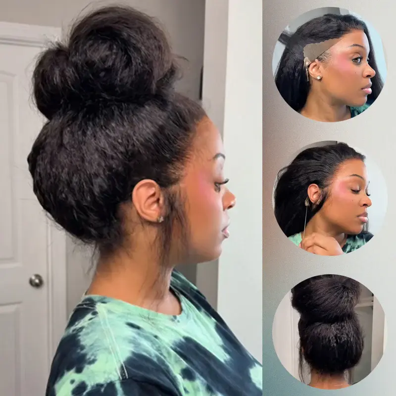 ISEE HAIR Wear Go 360 Pre-Cut Lace Frontal Kinky Straight Glueless Human Hair Wig Pre-Bleached Knots & Pre-Plucked Natural Hairline & With Invisi Draw-strings Full Frontal Combs Vacation Hair #SummerWins #DealsForYouDays