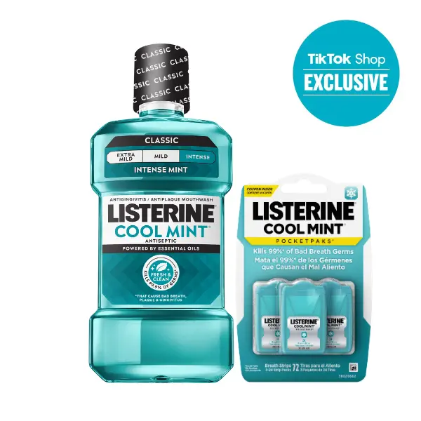 Listerine TikTok Shop Duo Pack, Cool Mint Mouthwash 1L & PocketPaks Fresh Breath Strips (Available in Freshburst and Cool Mint Flavors)