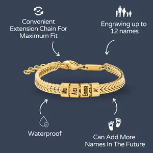 AS099 Happy Father's Day  Father Gift, Custom Gold Bracelet for Dad with Kids Name, Personalize Daddy Bracelet, Family Name Jewelry Christmas Gift